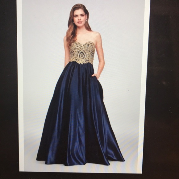 gold corded lace satin ball gown